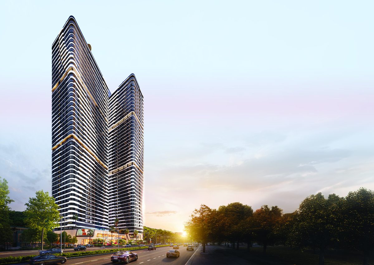 Tháp đôi Oriva Bay Quy Nhơn nhìn từ đại lộ